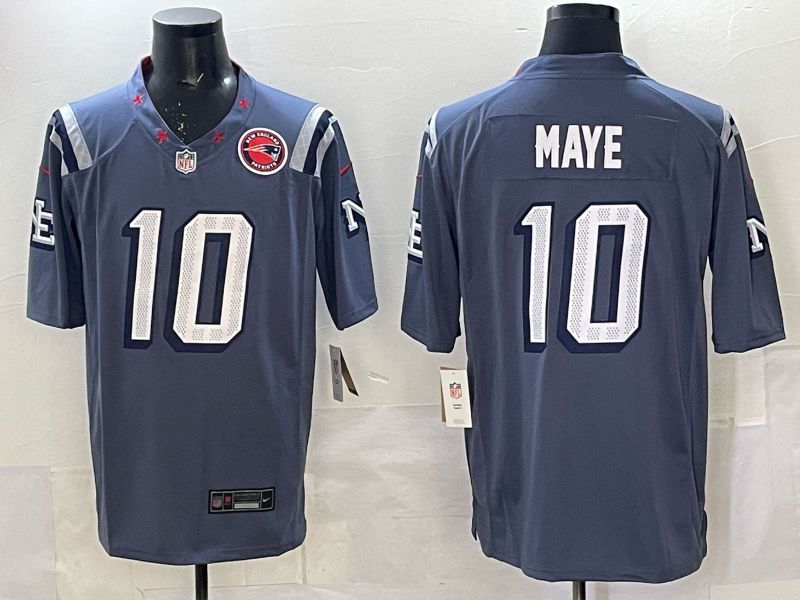 Men 2025 New England Patriots 10 Maye blue 5th generation Throwback Nike Limited NFL Jersey style 002